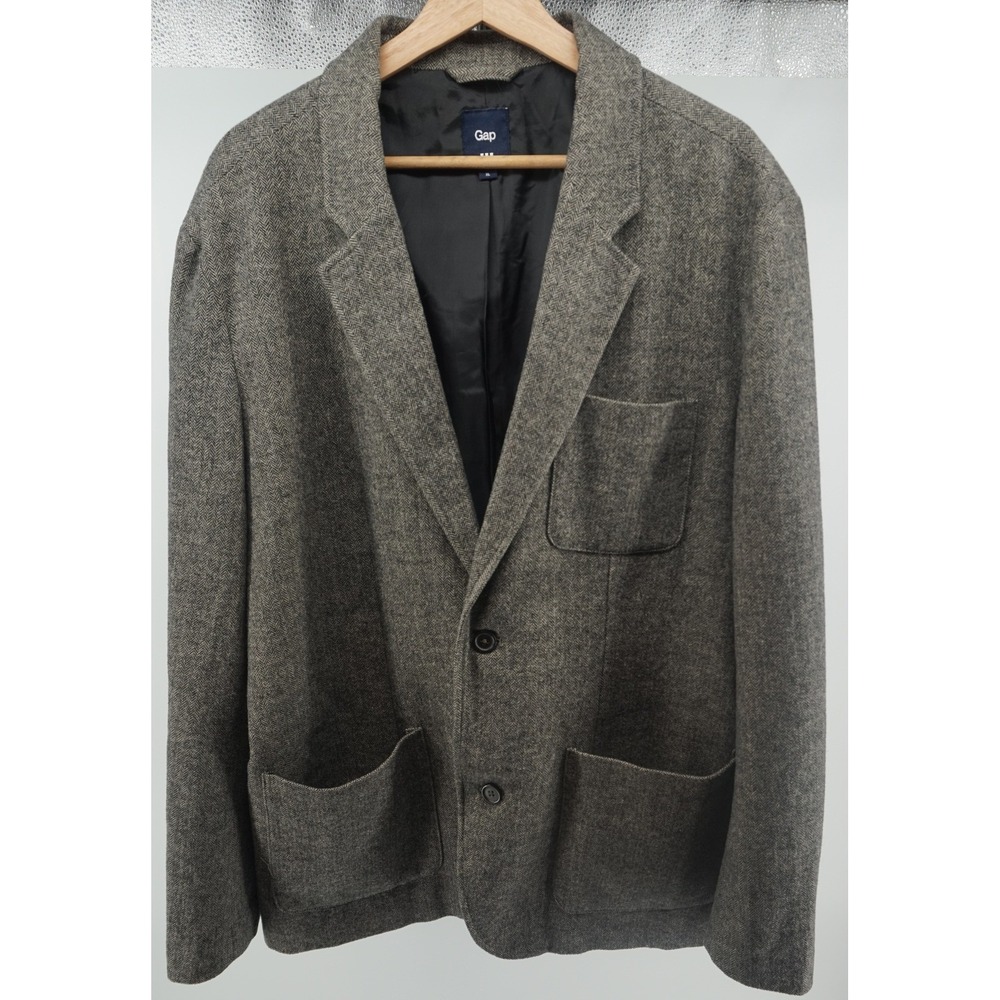 Gap Blazer Mens XL Gray‎ Brown Herringbone Wool Blend Chore Utility Jacket 0858